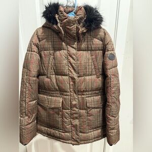 Ralph Lauren Plaid Puffer Jacket with Faux Fur Hood